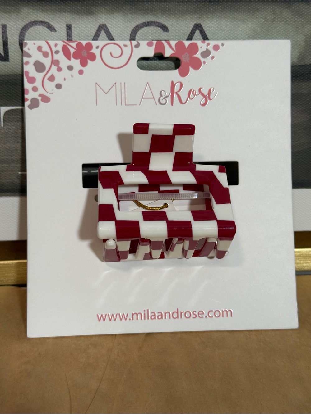 Mila & Rose Checker Hair Clip in Red and White